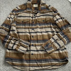 American Eagle Brown and Tan Striped Shirt